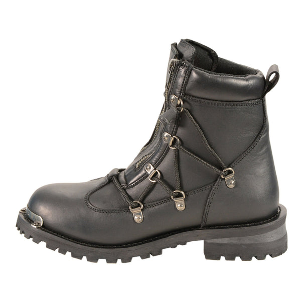 Milwaukee Leather MBL9375 Women's Premium Black Leather Diamond 6-Inch Twin Zipper Lock Motorcycle Riding Boots