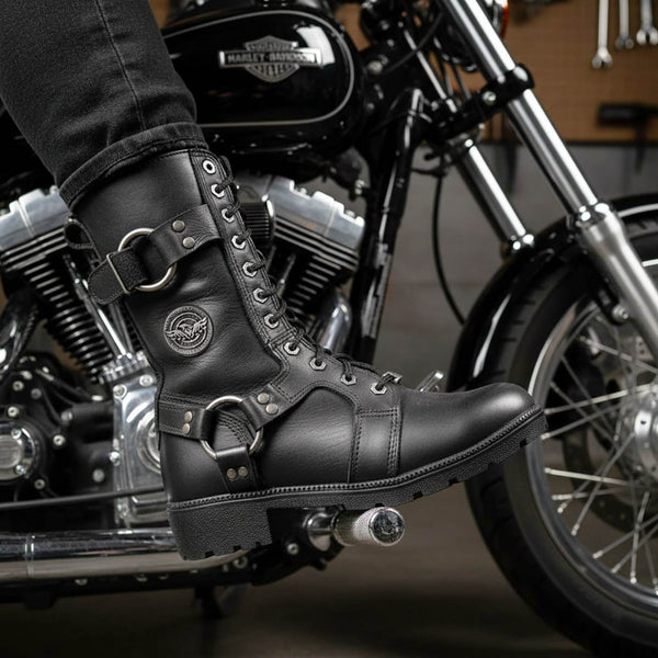 Milwaukee Leather Women's Premium Leather Motorcycle Riding Boots - Lace-To-Toe Harness - Zipper Closure - MBL9391