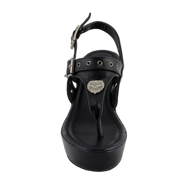 Milwaukee Leather MBL9411 Women's Black Wedge Fashion Casual Sandals with Buckled Straps