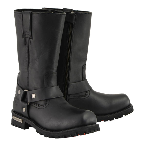 Milwaukee Leather Men’s Classic Harness 11-Inch Motorcycle Boots – Premium Cowhide, Wide-Width Sizes MBM131W