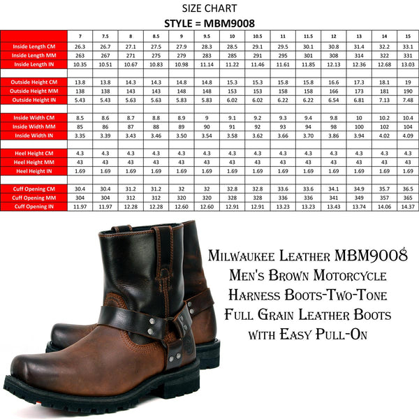 Milwaukee Leather Men's Brown Two-Tone Full Grain Leather Easy Pull-On Motorcycle Harness Boots MBM9008