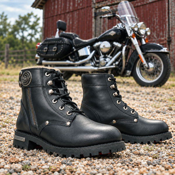 Milwaukee Leather Men's Sprocket Black Leather Lace-Up Motorcycle Boots - MBM9012