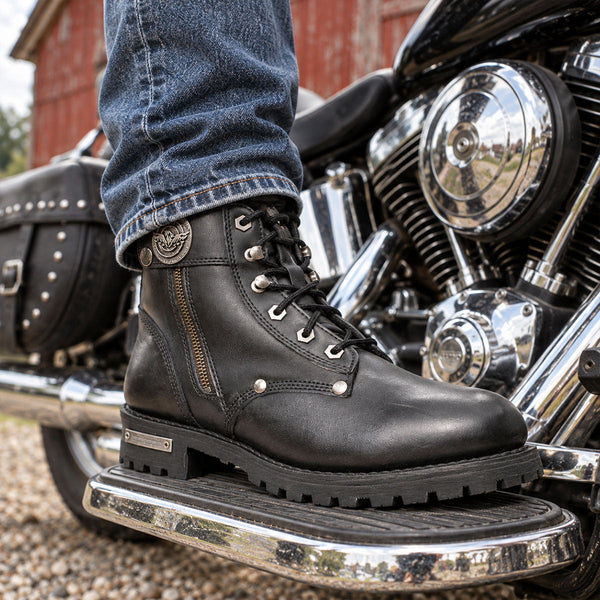 Milwaukee Leather Men's Sprocket Black Leather Lace-Up Motorcycle Boots - MBM9012