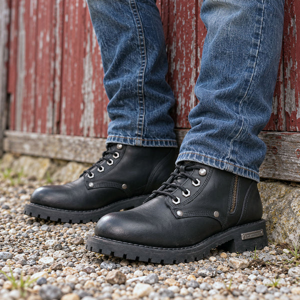 Milwaukee Leather Men's Sprocket Black Leather Lace-Up Motorcycle Boots - MBM9012