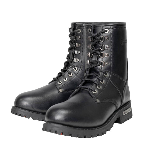 Milwaukee Leather Men's Vigilant Black Full-Grain Leather Logger Boots with Side Zipper - MBM9013