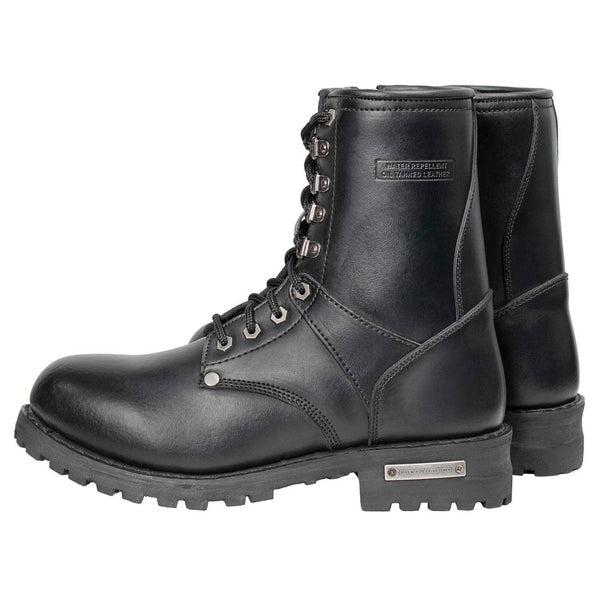 Milwaukee Leather Men's Vigilant Black Full-Grain Leather Logger Boots with Side Zipper - MBM9013