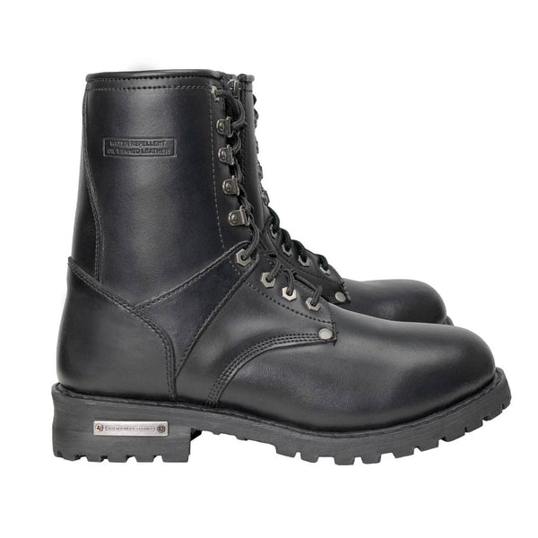 Milwaukee Leather Men's Vigilant Black Full-Grain Leather Logger Boots with Side Zipper - MBM9013