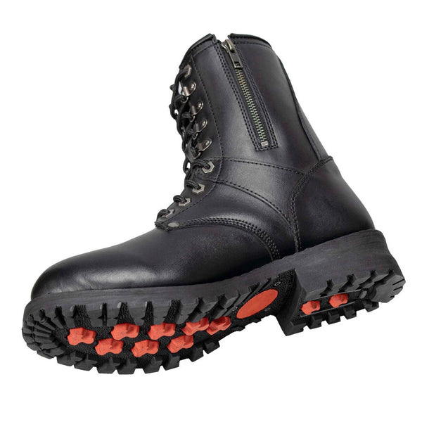Milwaukee Leather Men's Vigilant Black Full-Grain Leather Logger Boots with Side Zipper - MBM9013