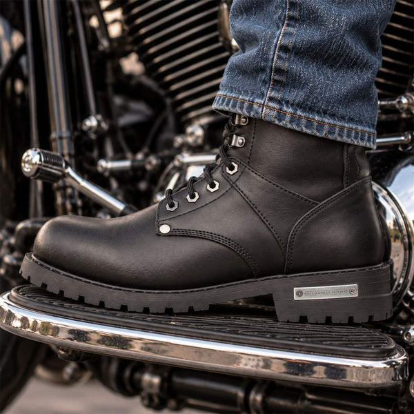 Milwaukee Leather Men's Vigilant Black Full-Grain Leather Logger Boots with Side Zipper - MBM9013