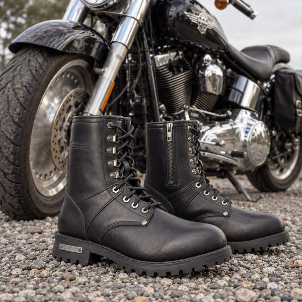 Milwaukee Leather Men's Vigilant Black Full-Grain Leather Logger Boots with Side Zipper - MBM9013