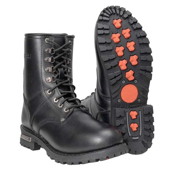 Milwaukee Leather Men's Vigilant Black Full-Grain Leather Logger Boots with Side Zipper - MBM9013