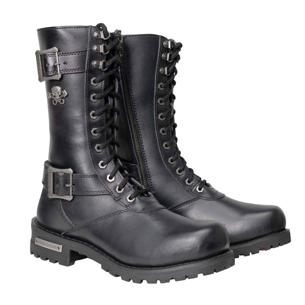 Milwaukee Leather Men's Fury Black 2.2mm Full-Grain Leather Lace-Up Boots with Side Zipper - MBM9014