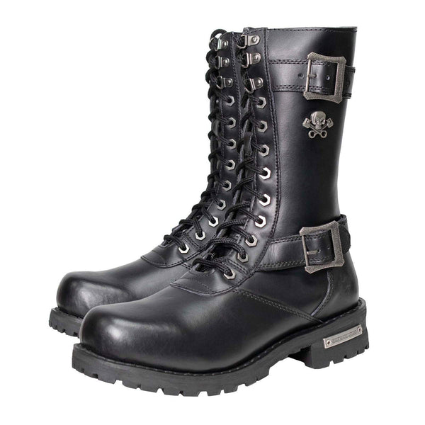 Milwaukee Leather Men's Fury Black 2.2mm Full-Grain Leather Lace-Up Boots with Side Zipper - MBM9014
