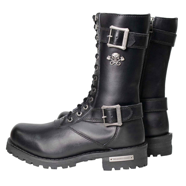 Milwaukee Leather Men's Fury Black 2.2mm Full-Grain Leather Lace-Up Boots with Side Zipper - MBM9014