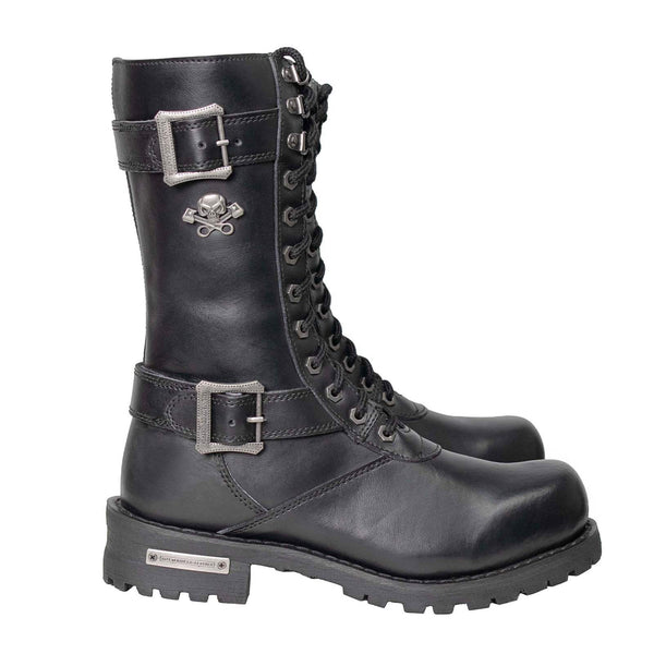 Milwaukee Leather Men's Fury Black 2.2mm Full-Grain Leather Lace-Up Boots with Side Zipper - MBM9014