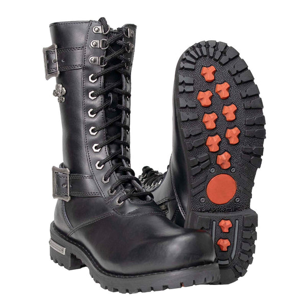 Milwaukee Leather Men's Fury Black 2.2mm Full-Grain Leather Lace-Up Boots with Side Zipper - MBM9014