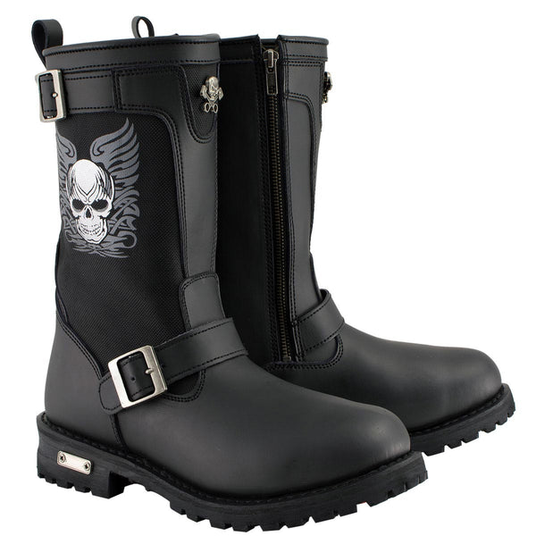 Milwaukee Leather Men's Tribal Skull Black Full-Grain Leather Motorcycle Boots - MBM9021
