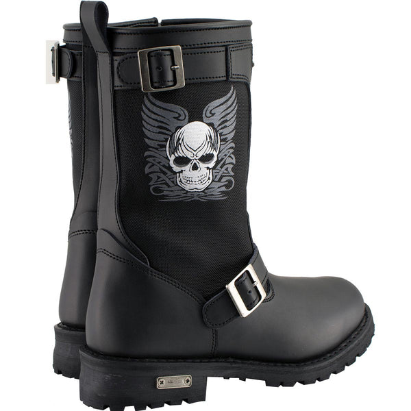 Milwaukee Leather Men's Tribal Skull Black Full-Grain Leather Motorcycle Boots - MBM9021