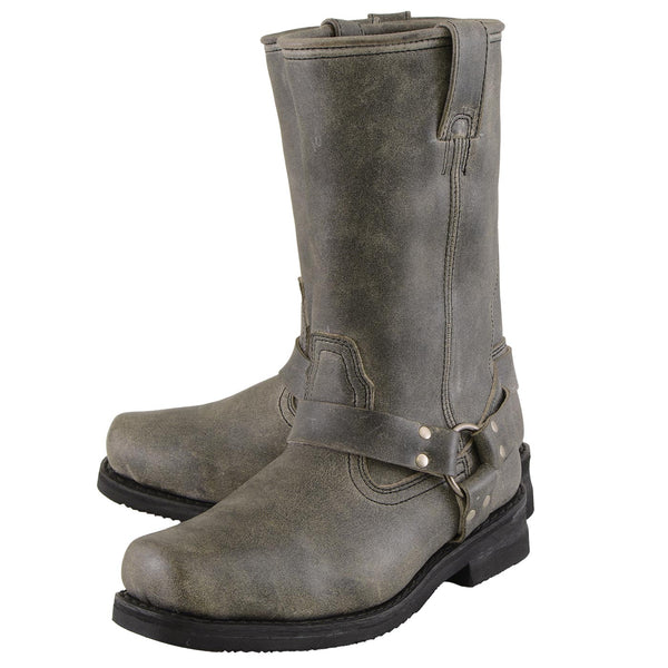 Milwaukee Leather Men's Stone Wash Grey Harness Motorcycle Boots, MBM9024