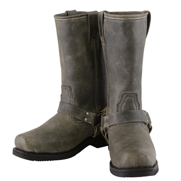 Milwaukee Leather Men's Stone Wash Grey Harness Motorcycle Boots, MBM9024