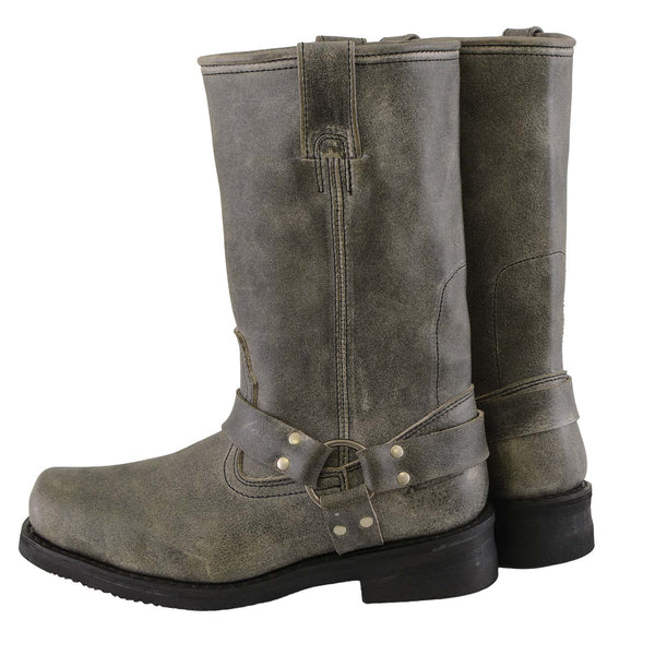 Milwaukee Leather Men's Stone Wash Grey Harness Motorcycle Boots, MBM9024