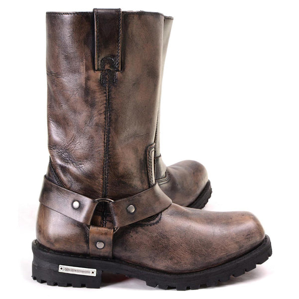 Milwaukee Leather Men's Throttle Distressed Brown Harness Motorcycle Boots, MBM9038