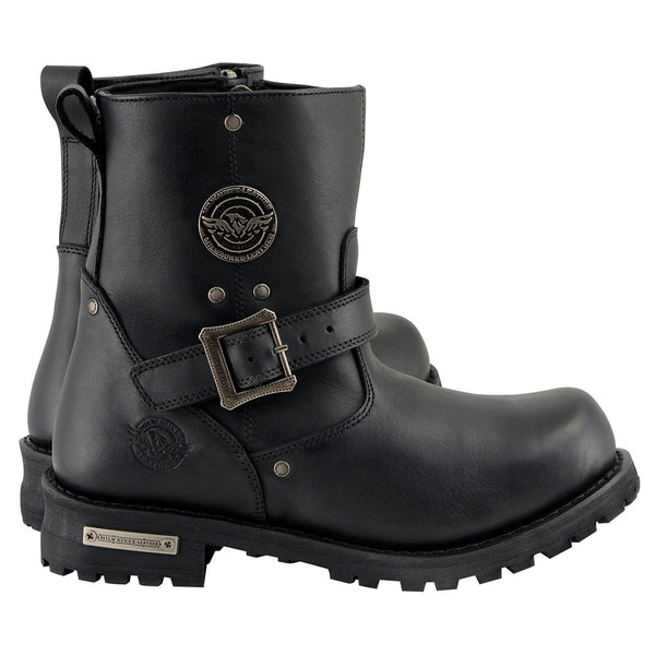 Milwaukee Leather Men's Black Leather Wide Width 6-inch Classic Engineer Motorcycle Boots w/ Side Zipper MBM9040W