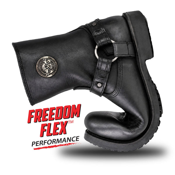 Milwaukee Leather MBM9042 Men's Black Ruf Leather Short Harness Motorcycle Boots w/ Inside Zipper