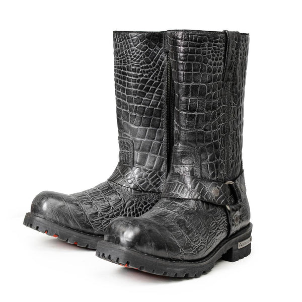 Milwaukee Leather Men's Hellscale Crocodile-Embossed Harness Motorcycle Boots - MBM9055