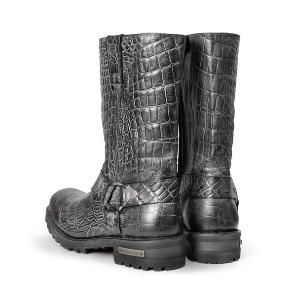 Milwaukee Leather Men's Hellscale Crocodile-Embossed Harness Motorcycle Boots - MBM9055