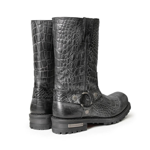Milwaukee Leather Men's Hellscale Crocodile-Embossed Harness Motorcycle Boots - MBM9055