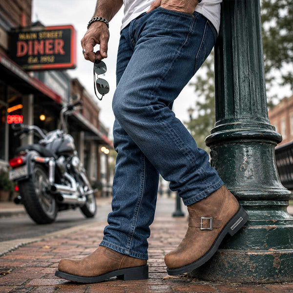 Milwaukee Leather Men's Copper Forge Brown Crazy Horse Leather Engineer Motorcycle Boots w/ Flex Toe - MBM9059