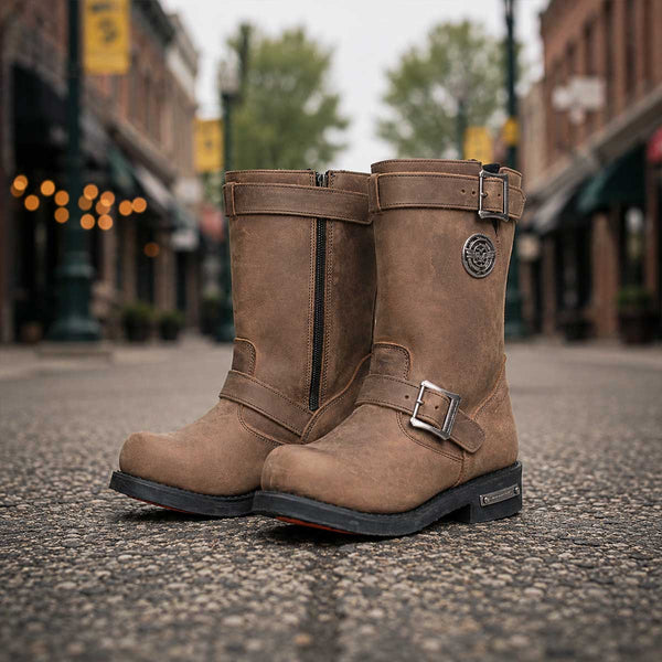 Milwaukee Leather Men's Copper Forge Brown Crazy Horse Leather Engineer Motorcycle Boots w/ Flex Toe - MBM9059