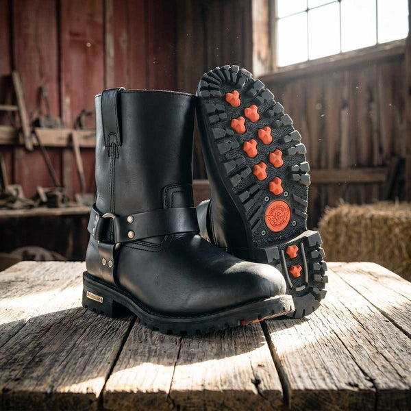 Milwaukee Leather Men's Outback Harness Motorcycle Boots - Full Grain Leather Riding Boots - MBM9068