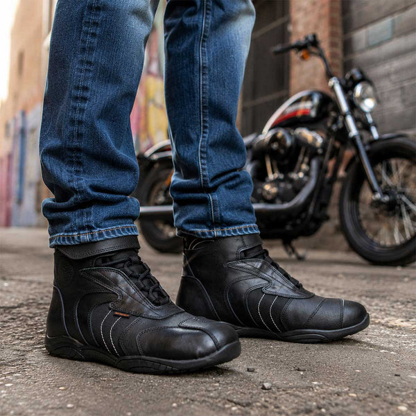 Milwaukee Leather Men's Troop Sport Black Waterproof Leather Motorcycle Racer Style Boots - MBM9185