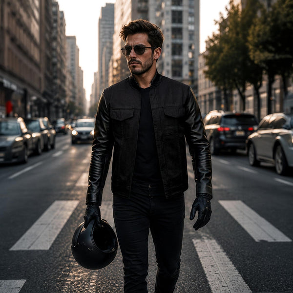 Milwaukee Leather MDM1003 Men's Black Denim and Leather Sleeves Motorcycle Riders Jacket
