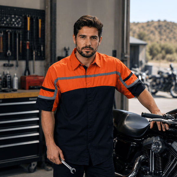 MMCC Men’s Torque Shift Reflective Mechanic Work Shirt - 50/50 Cotton Poly Blend - MDM11616