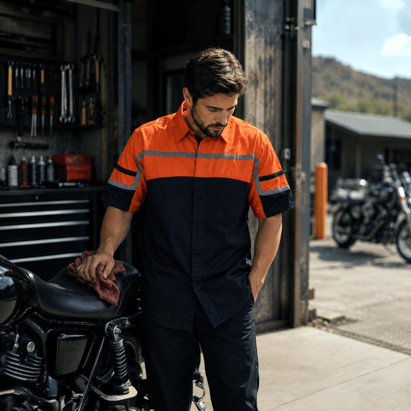 MMCC Men’s Torque Shift Reflective Mechanic Work Shirt - 50/50 Cotton Poly Blend - MDM11616