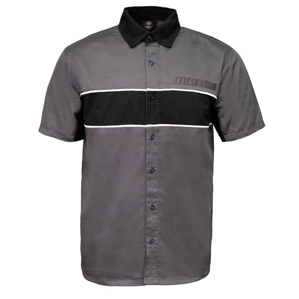 MMCC Men's Hardline Grey Black White Classic Mechanic Shirt - 100% Cotton w/ Microfiber Panel - MDM11619