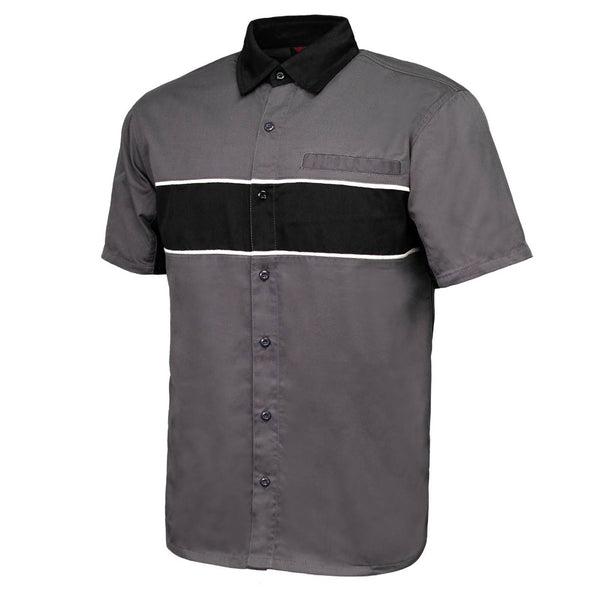 MMCC Men's Hardline Grey Black White Classic Mechanic Shirt - 100% Cotton w/ Microfiber Panel - MDM11619