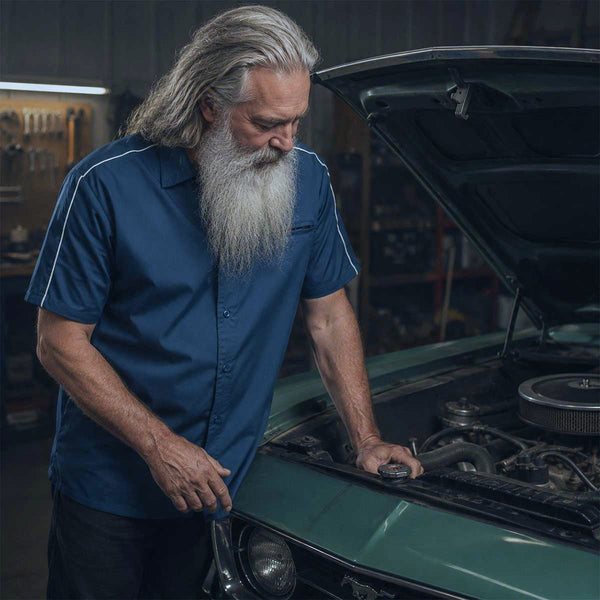 MMCC Men’s'Pinstripe' Blue Short Sleeve Mechanic Work Shirt - w/ Single Pocket - MDM11620