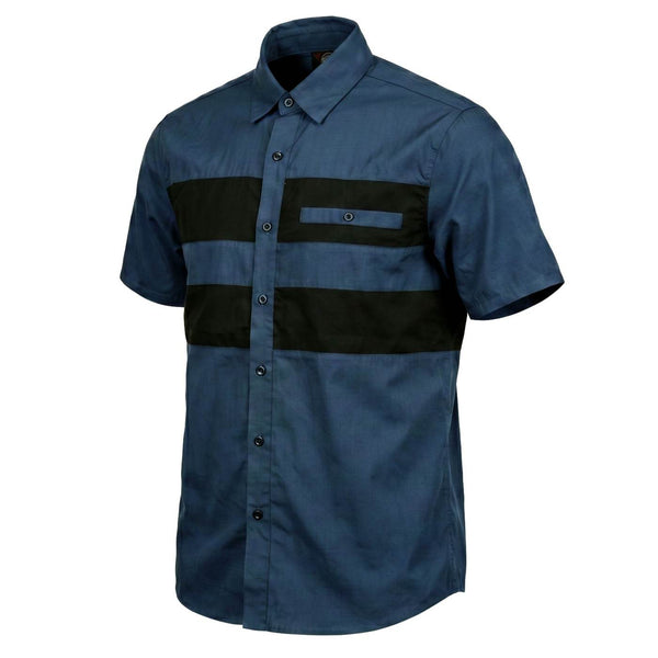 MMCC Men’s 'Double Down' Blue/Black Short Sleeve Mechanic Work Shirt - w/ Single Pocket - MDM11625