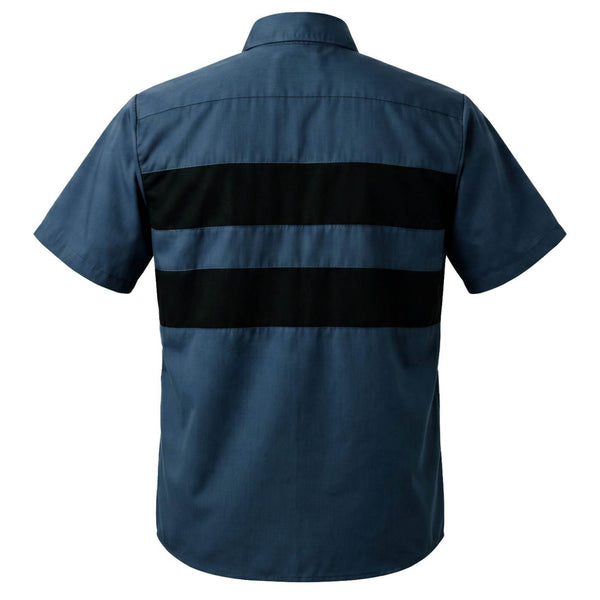 MMCC Men’s 'Double Down' Blue/Black Short Sleeve Mechanic Work Shirt - w/ Single Pocket - MDM11625