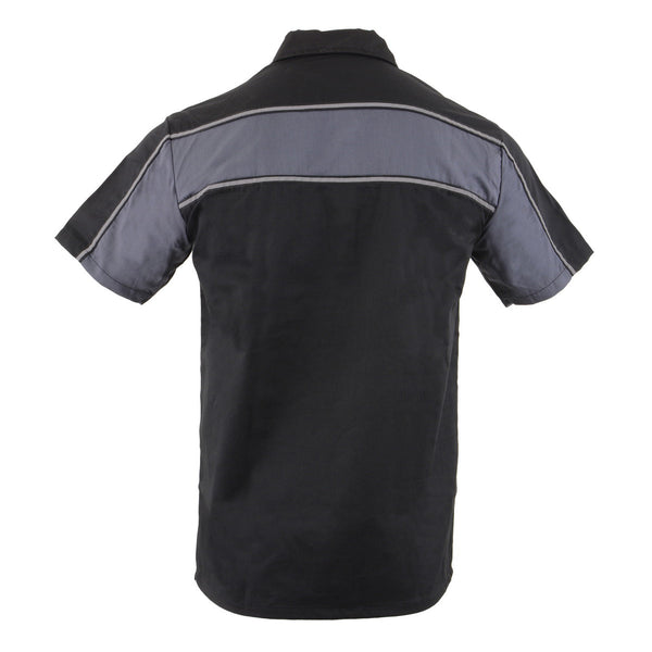 Milwaukee Leather MDM11672 Men’s Grey-Black Mechanic Work Shirt w/ Reflective Strip - Heavy-Duty Button-Up
