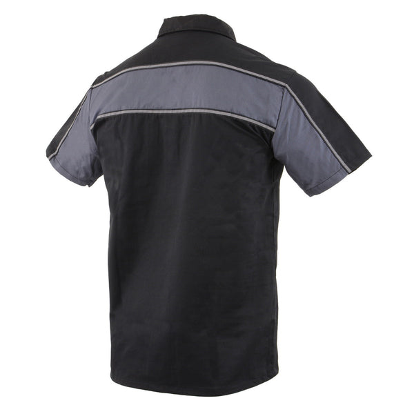 Milwaukee Leather MDM11672 Men’s Grey-Black Mechanic Work Shirt w/ Reflective Strip - Heavy-Duty Button-Up