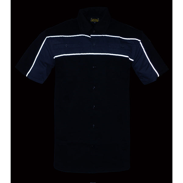 Milwaukee Leather MDM11672 Men’s Grey-Black Mechanic Work Shirt w/ Reflective Strip - Heavy-Duty Button-Up