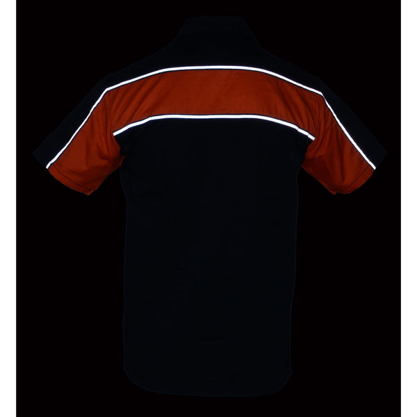 Milwaukee Leather MDM11673 Men’s Black-Orange Mechanic Work Shirt w/ Reflective Strip - Heavy-Duty Button-Up