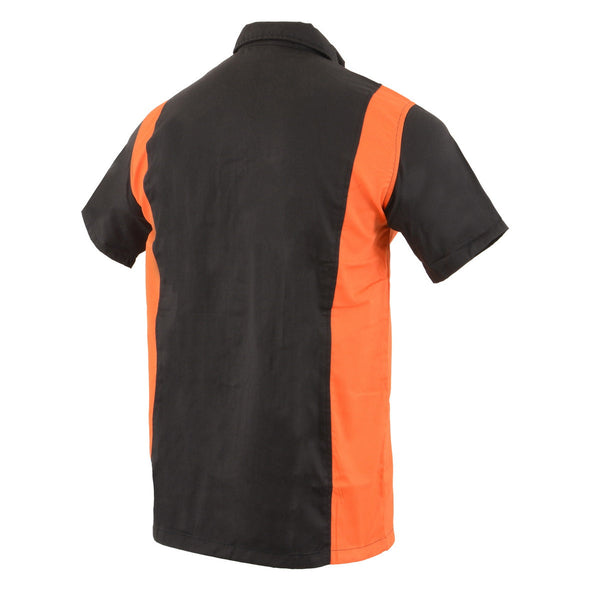Biker Clothing Co. MDM11675 Men’s Black-Neon-Orange Button-Up Heavy-Duty Work Shirt - Classic Mechanic Shirt w/ Pockets