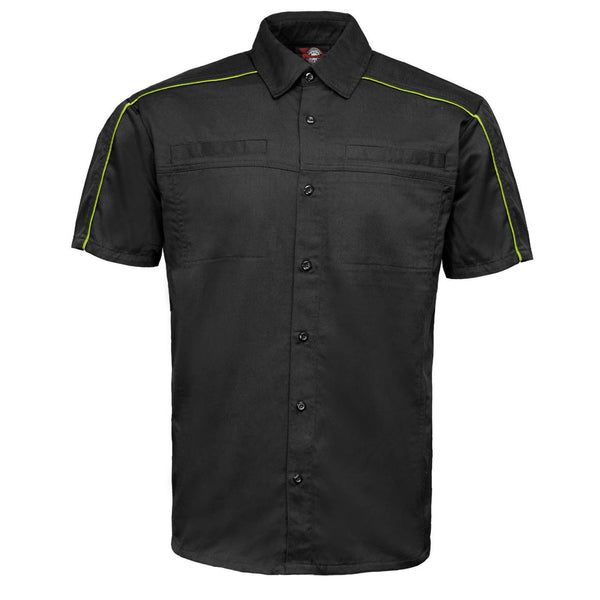 MMCC Men's Slipstream Black/Green Mechanic Work Shirt - 100% Cotton w/ Microfiber Panel - MDM11690
