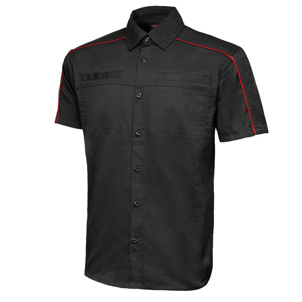 MMCC Men's Slipstream Black/Red Mechanic Work Shirt - 100% Cotton w/ Microfiber Panel - MDM11691